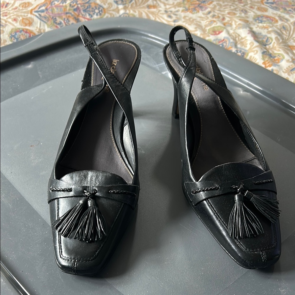 Liz Claiborne Black Heels with Slingback Design